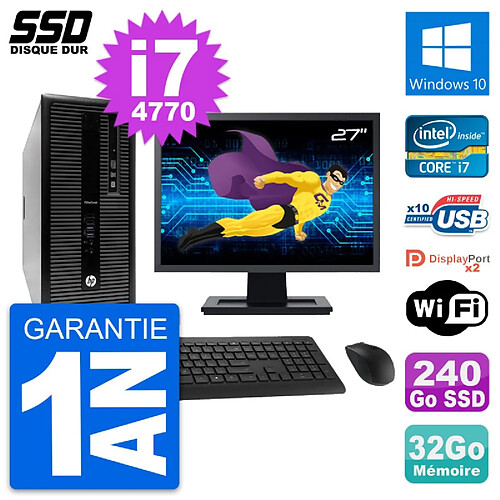 PC Tour HP EliteDesk 800 G1 Ecran 27" i7-4770 RAM 32Go SSD 240Go Windows 10 Wifi · Occasion