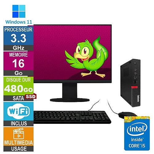 Lenovo M720q i5-8400T 3.30GHz 16Go/480Go SSD Wifi W11 + Ecran 19 · Reconditionné