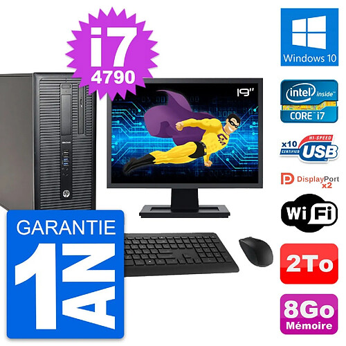 PC Tour HP EliteDesk 800 G1 Ecran 19" i7-4790 RAM 8Go Disque 2To Windows 10 Wifi · Occasion