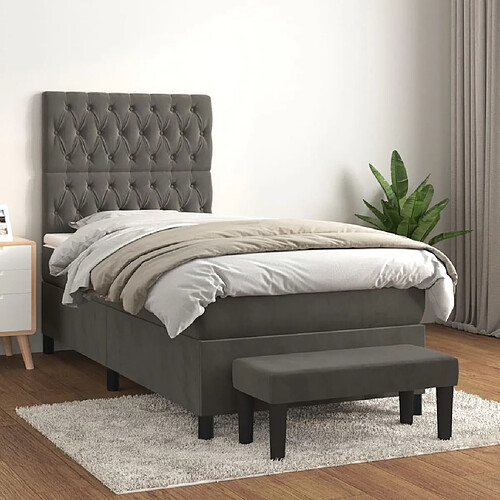 vidaXL Sommier à lattes de lit et matelas Gris foncé 90x200 cm Velours