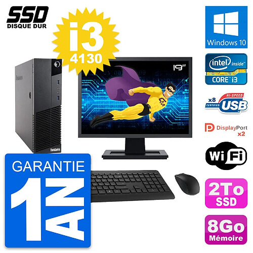 PC Lenovo M83 SFF Ecran 19" Intel Core i3-4130 RAM 8Go SSD 2To Windows 10 Wifi · Occasion