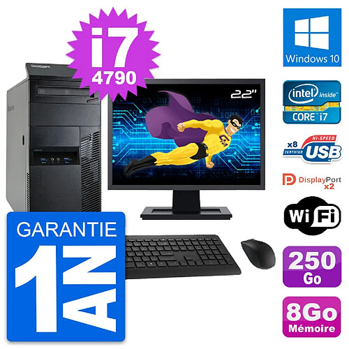 PC Tour Lenovo M93p Ecran 22" Intel i7-4790 RAM 8Go Disque 250Go Windows 10 Wifi · Occasion