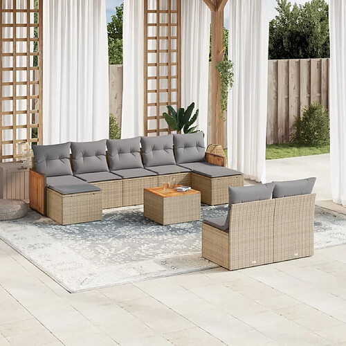 vidaXL Salon de jardin avec coussins 10 pcs beige résine tressée