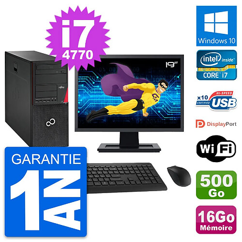 PC Tour Fujitsu P720 Ecran 19" i7-4770 RAM 16Go Disque 500Go Windows 10 Wifi · Occasion