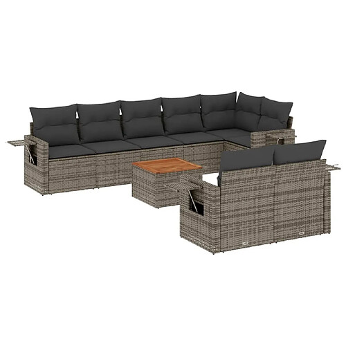 Maison Chic Ensemble Tables et chaises d'extérieur 9 pcs avec coussins,Salon de jardin gris résine tressée -GKD164918