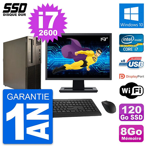 PC Lenovo M82 SFF Ecran 19" Intel Core i7-2600 RAM 8Go SSD 120Go Windows 10 Wifi · Occasion