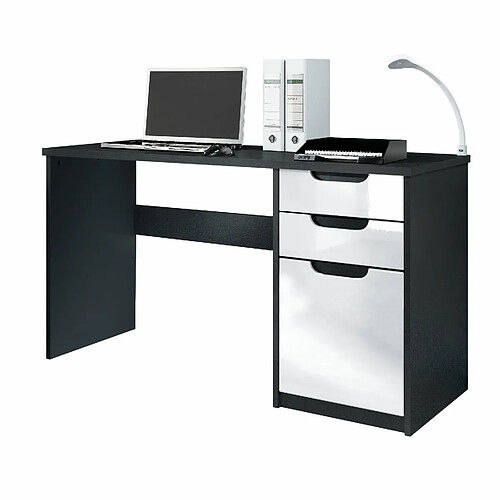 Mpc Bureau Noir Mat Et Blanc Laqué  (lxhxp) : (129 X 76 X 60 Cm)