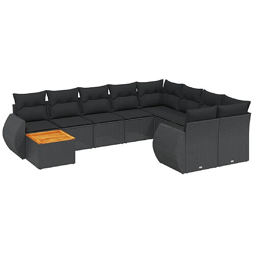 Maison Chic Salon de jardin 10 pcs avec coussins, Ensemble Tables et chaises d'extérieur noir résine tressée -GKD155847