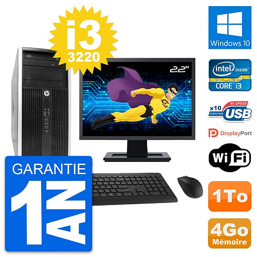 PC Tour HP Pro 6300 CMT Ecran 22" i3-3220 RAM 4Go Disque Dur 1To Windows 10 Wifi · Occasion