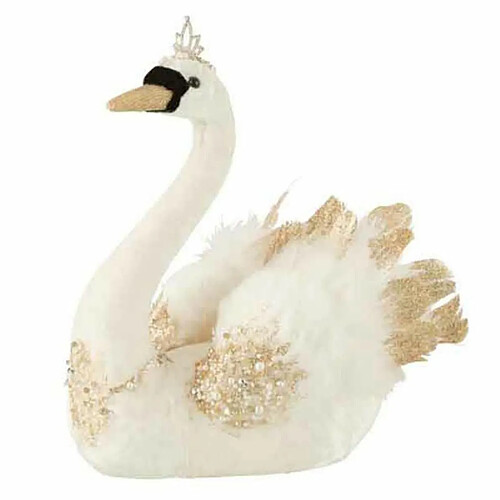 Paris Prix Statuette Déco Cygne Plumes 29cm Blanc & Or