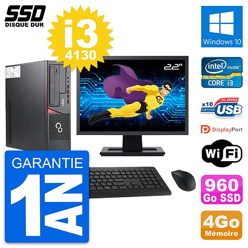 PC Fujitsu E720 E85+ DT Ecran 22" Core i3-4130 RAM 4Go SSD 960Go Windows 10 Wifi · Occasion