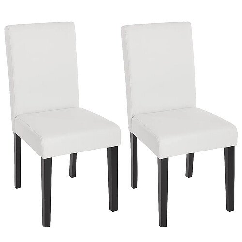 Mendler Lot de 2 chaises de séjour Littau ~ simili-cuir, blanc mat, pieds foncés