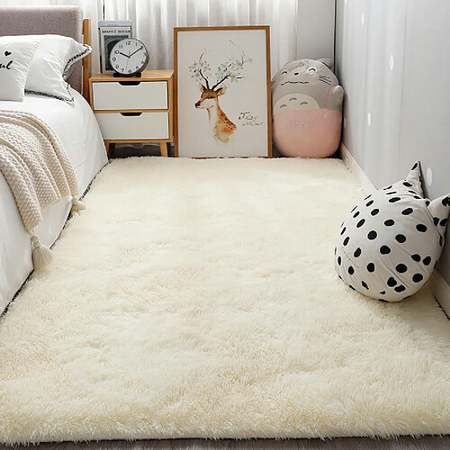 LUUCOZK Tapis à poils longs doux et moelleux pour chambre à coucher et salon - Blanc-160X230cm