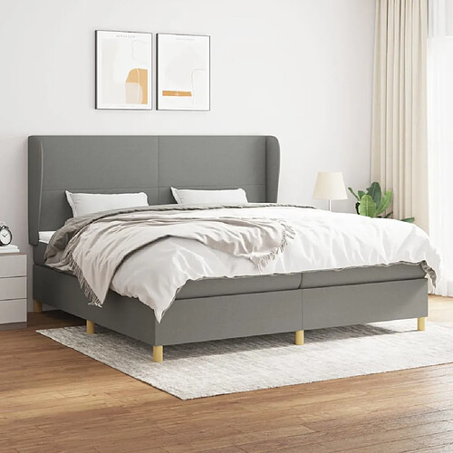 vidaXL Sommier à lattes de lit avec matelas Gris foncé 200x200cm Tissu