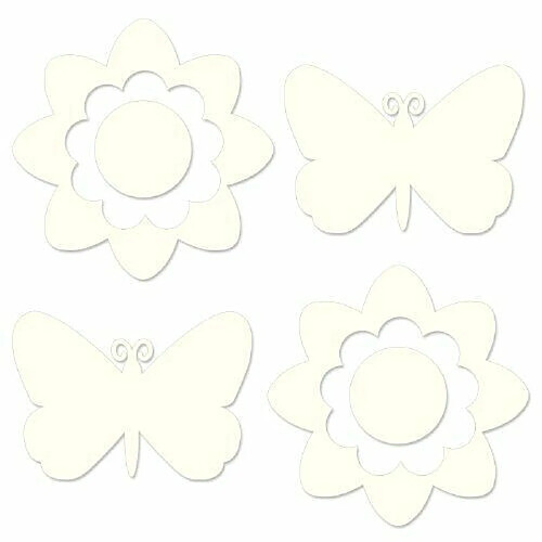 Fine Décor Wallpops Lot de 4 stickers muraux en forme de papillon/fleur pour chambre de bébé Blanc ivoire