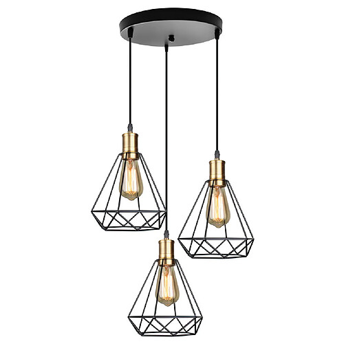 Stoex Suspension Luminaire Industrielle,design diamant cage lampe plafonnier vintage en métal Abat-jour Lustre avec Douille E27 pourssalle à manger cuisine bar