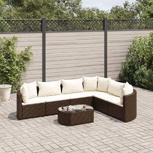 vidaXL Salon de jardin avec coussins 7 pcs marron résine tressée