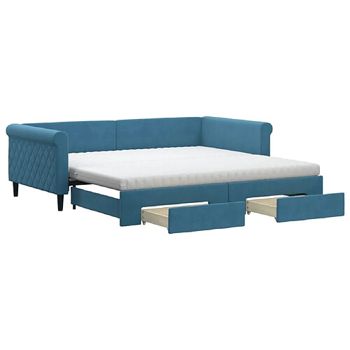 Maison Chic Lit de jour avec gigogne et tiroirs, Lit de repos Lit d'invité pour Salon Chambre,Canapé-lit bleu 100x200 cm velours -MN62264