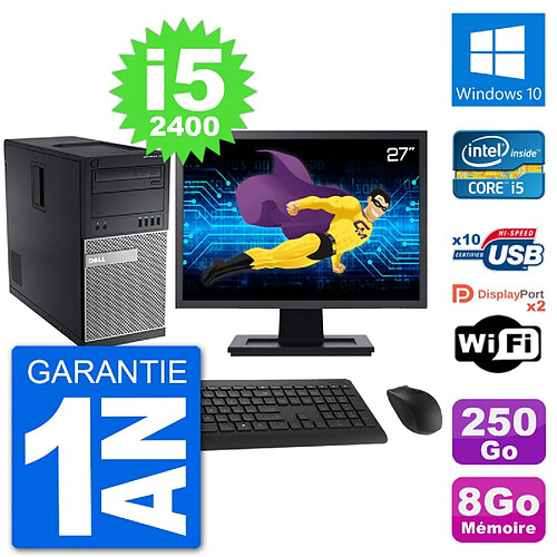 PC Tour Dell 7010 Ecran 27" Intel i5-2400 RAM 8Go Disque 250Go Windows 10 Wifi · Occasion