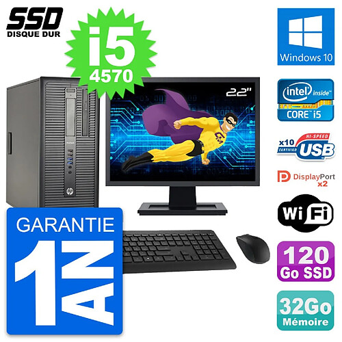 PC Tour HP ProDesk 600 G1 Ecran 22" i5-4570 RAM 32Go SSD 120Go Windows 10 Wifi · Occasion