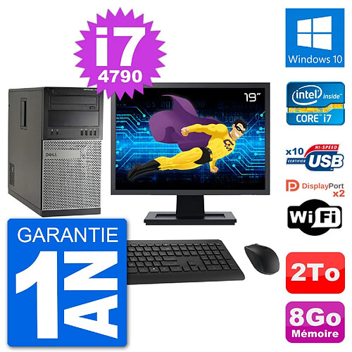 PC Tour Dell 7020 Ecran 19" Intel i7-4790 RAM 8Go Disque 2To Windows 10 Wifi · Occasion