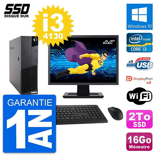 PC Lenovo M83 SFF Ecran 22" Intel Core i3-4130 RAM 16Go SSD 2To Windows 10 Wifi · Occasion