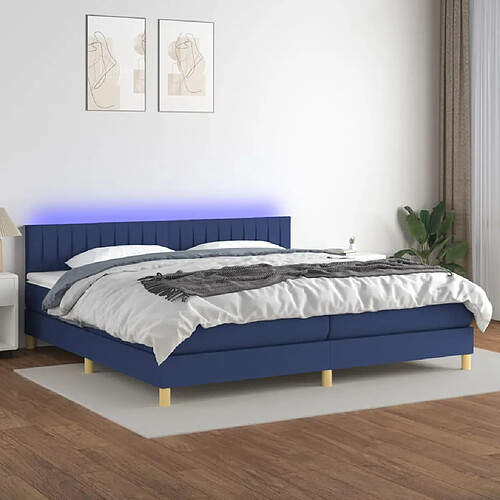 vidaXL Sommier à lattes de lit et matelas et LED Bleu 200x200 cm Tissu