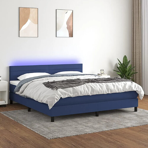 Sommier à lattes LED,Cadre à lattes de lit avec matelas pour Adulte Bleu 160x200 cm Tissu -MN77673