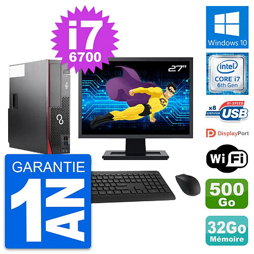 PC Fujitsu D556 DT Ecran 27" Intel i7-6700 RAM 32Go Disque 500Go Windows 10 Wifi · Occasion