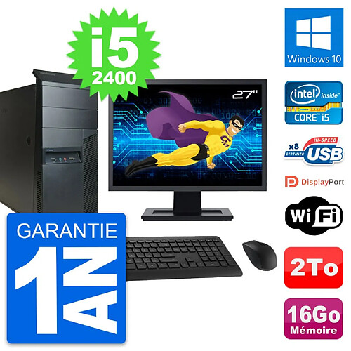 PC Tour Lenovo M91p Ecran 27" Intel i5-2400 RAM 16Go Disque 2To Windows 10 Wifi · Occasion