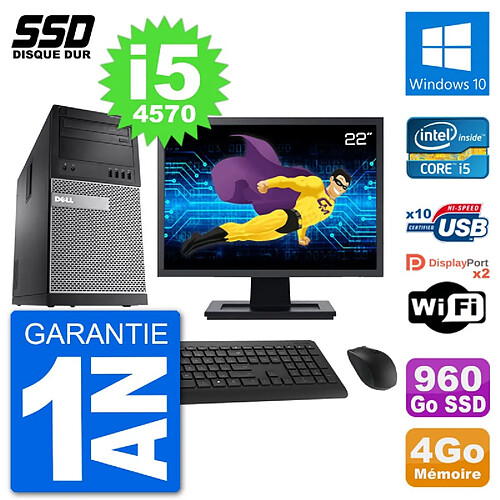 PC Tour Dell 9020 Ecran 22" Intel Core i5-4570 RAM 4Go SSD 960Go Windows 10 Wifi · Occasion