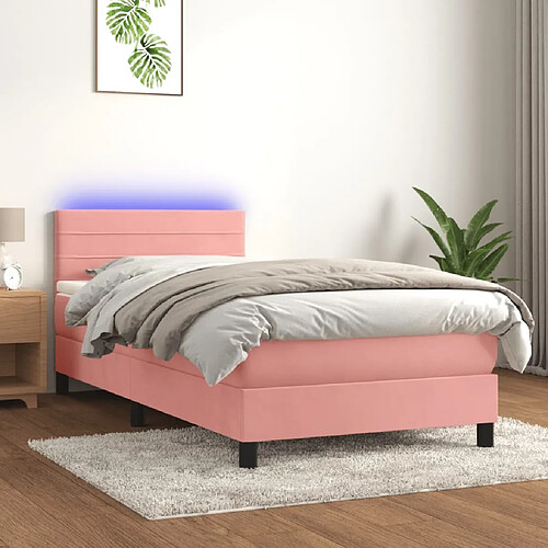 Sommier à lattes et LED,Cadre à lattes de lit avec matelas pour Adulte Rose 90x200 cm -MN74544