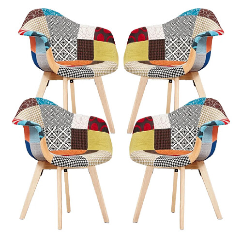 Home Design International Lot de 4 Chaises Patchwork avec Accoudoirs