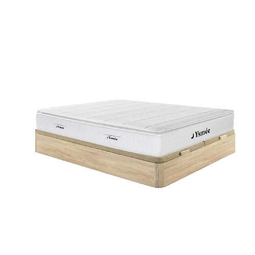 Vente-Unique Ensemble 180 x 200 cm sommier coffre naturel clair + matelas ressorts ensachés accueil nano ressorts + mémoire de forme ép.26cm - MIRI de YSMÉE