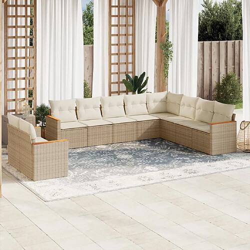 vidaXL Salon de jardin avec coussins 10 pcs beige résine tressée