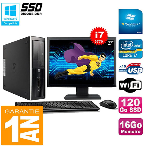 PC HP Compaq Pro 6300 SFF I7-3770 16Go 120Go SSD Graveur DVD Wifi W7 Ecran 27" · Occasion