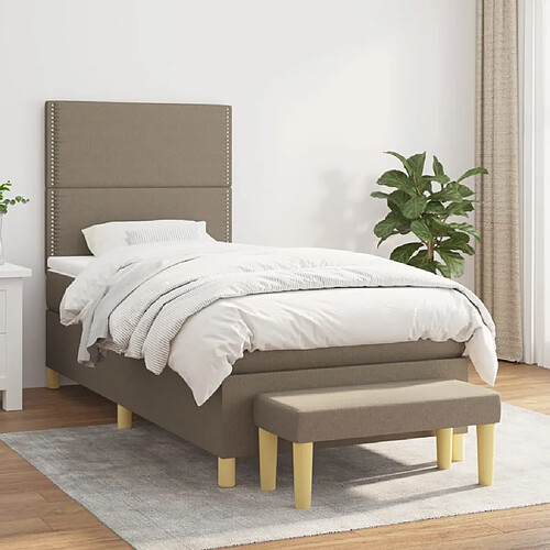 vidaXL Sommier à lattes de lit avec matelas Taupe 100x200 cm Tissu