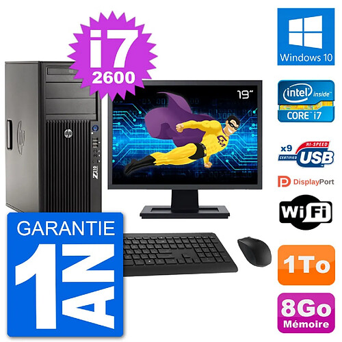 PC Tour HP Z210 Ecran 19" Intel i7-2600 RAM 8Go Disque Dur 1To Windows 10 Wifi · Occasion