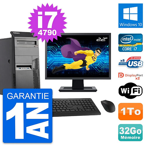 PC Tour Lenovo M83 Ecran 22" Intel i7-4790 RAM 32Go Disque 1To Windows 10 Wifi · Occasion