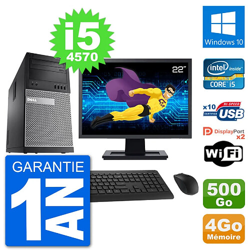 PC Tour Dell 9020 Ecran 22" Intel i5-4570 RAM 4Go Disque 500Go Windows 10 Wifi · Occasion