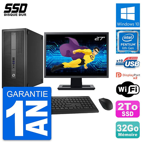 PC Tour HP EliteDesk 800 G2 Ecran 27" G4400 RAM 32Go SSD 2To Windows 10 Wifi · Occasion