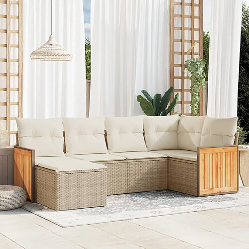 vidaXL Salon de jardin avec coussins 6 pcs beige résine tressée