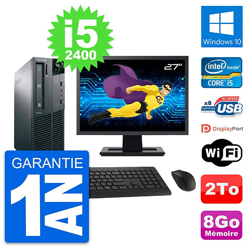 PC Lenovo M81 SFF Ecran 27" Intel i5-2400 RAM 8Go Disque Dur 2To Windows 10 Wifi · Occasion