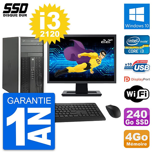 PC Tour HP 6300 CMT Ecran 22" Intel i3-2120 RAM 4Go SSD 240Go Windows 10 Wifi · Occasion