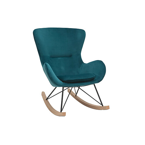 Miliboo Rocking chair design velours bleu pétrole ESKUA