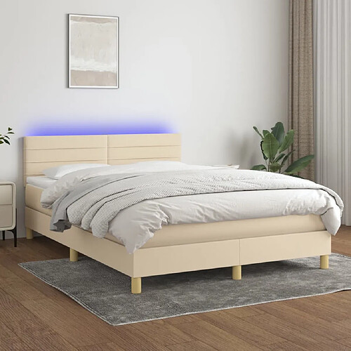 vidaXL Sommier à lattes de lit avec matelas LED Crème 140x190 cm Tissu