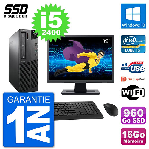 PC Lenovo M91p SFF Ecran 19" Intel i5-2400 RAM 16Go SSD 960Go Windows 10 Wifi · Occasion