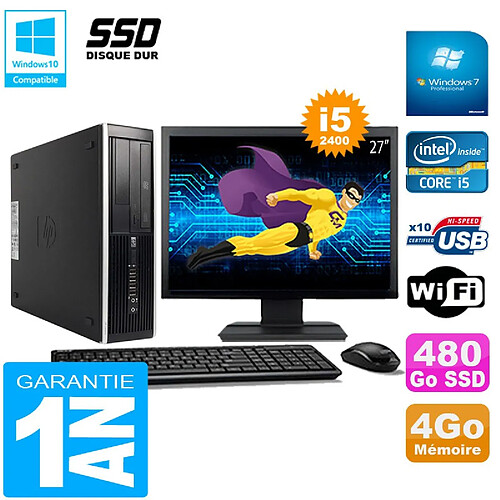 PC HP Compaq Pro 6300 SFF I5-2400 4Go 480Go SSD Graveur DVD Wifi W7 Ecran 27" · Occasion