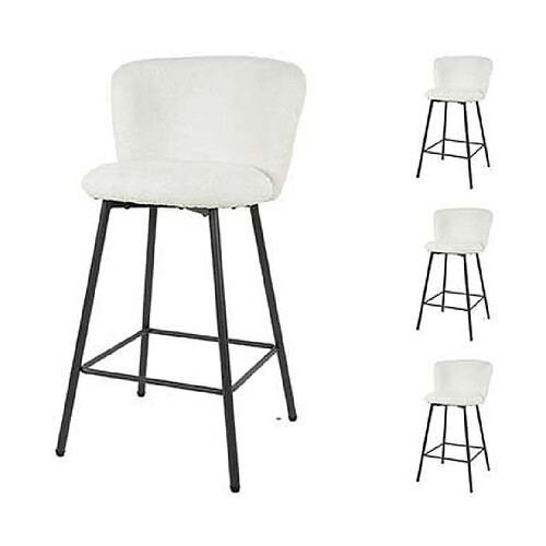 Mes Lot de 4 chaises de bar 50x53x93 cm en tissu bouclette blanc - CAIPY