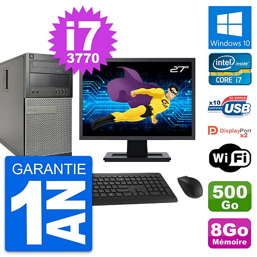 PC Tour Dell 9010 Ecran 27" Intel i7-3770 RAM 8Go Disque 500Go Windows 10 Wifi · Occasion